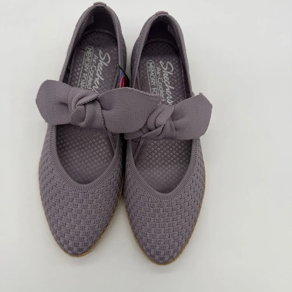 Skechers Cleo Jute Fun Walks Lavender Knit Bow Espadrille Flats 158690 New